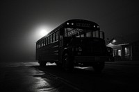 School bus monochrome vehicle night.