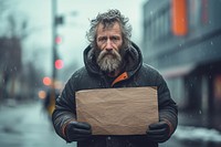Homeless people holding street adult.