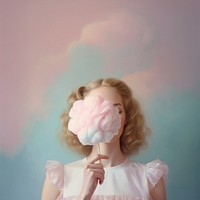 Hand holding cotton candy portrait painting photography.