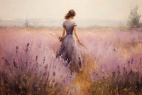 Lavender field painting grassland outdoors.