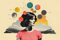 Collage Retro dreamy dotor painting portrait collage.