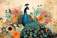 Collage Retro dreamy peacock animal bird art.