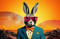 Collage Retro dreamy rabbit sunglasses outdoors cartoon.