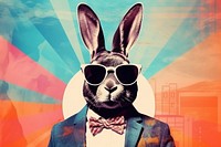 Collage Retro dreamy rabbit sunglasses portrait animal.