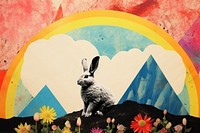 Collage Retro dreamy rabbit painting mammal animal.