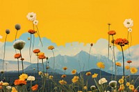 Collage Retro dreamy wildflower landscape outdoors painting.