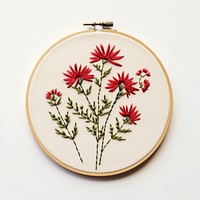 Red embroidery style wildflower pattern.