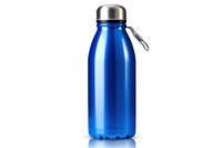 Blue metalic water bottle blue white background refreshment.
