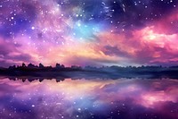 Purple sky reflection landscape.