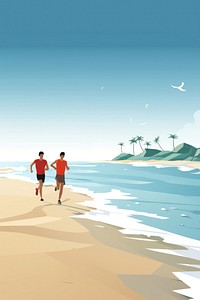 Men running beach outdoors walking. AI generated Image by rawpixel.