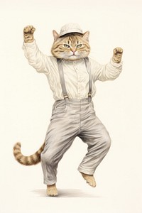 Cat character dancing drawing sketch portrait.