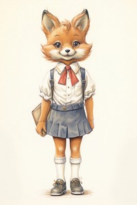 Fox character back to school drawing sketch representation.