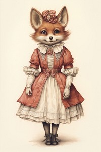 Cute fox character wearing vintage costume drawing mammal animal.