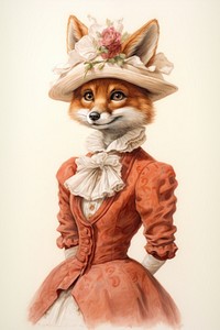 Cute fox character wearing vintage costume portrait mammal animal.