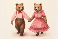 Bear couple characters holding hands drawing mammal animal.
