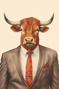 Bull character businessman livestock cattle mammal.