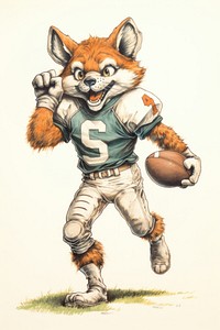 Fox character playing american football drawing sports sketch.