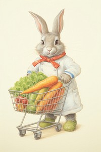 Rabbit character grocery shopping vegetable drawing carrot.