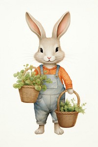 Rabbit character holding carrot basket drawing rodent animal.