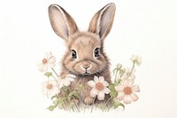 Rabbit with flowers drawing sketch rodent.