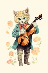 Cat playing violin mammal pet performance. AI generated Image by rawpixel.