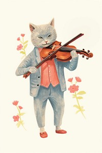 Cat playing violin animal mammal pet. AI generated Image by rawpixel.