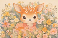 Baby deer in flower garden painting pattern animal. AI generated Image by rawpixel.