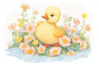 Baby duckling in flower garden outdoors animal nature. AI generated Image by rawpixel.