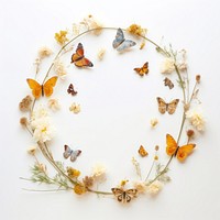 PNG Real pressed flowers with butterflies butterfly circle wreath. AI generated Image by rawpixel.