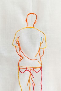 Simple line art man embroidery pattern textile.