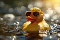  Duck wearing sun glasses swimming animal water. AI generated Image by rawpixel.