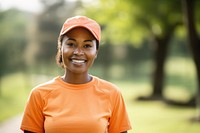 African american female volunteer outdoors smile exercising.