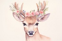Deer with flower crown portrait animal mammal. AI generated Image by rawpixel.