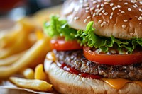 Extreme close up of Fast food medication hamburger fast food.