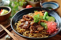 Yakisoba meat chopsticks vegetable. AI generated Image by rawpixel.