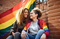 Lesbian woman couple laughing smiling people. AI generated Image by rawpixel.