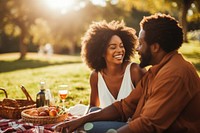 Couple having afternoon picnic in the park cheerful laughing sunlight. AI generated Image by rawpixel.