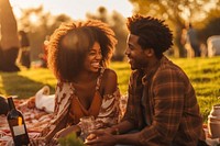 Couple having afternoon picnic in the park cheerful sunlight laughing. AI generated Image by rawpixel.
