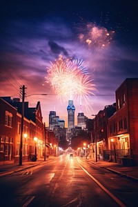 Fireworks city architecture cityscape. AI generated Image by rawpixel.