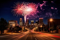 Fireworks downtown city architecture. AI generated Image by rawpixel.