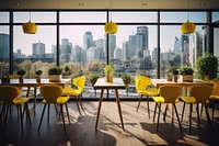 Modern Cafe restaurant interior chair city architecture. AI generated Image by rawpixel.