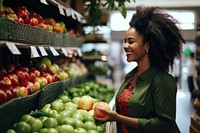 Black woman vegetable shopping customer.