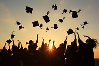 Happy students graduation mortarboard silhouette. 