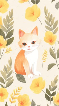 Cat and flower pattern wallpaper cartoon.