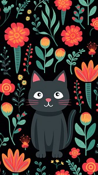 Cat and flower pattern cartoon animal.