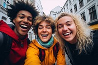Diverse university student friends selfie laughing smile. AI generated Image by rawpixel.