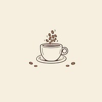 Coffee cup with coffee beans icon saucer drink text.