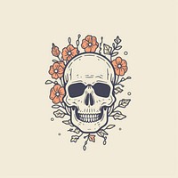 Skull with flowers icon drawing sketch art.