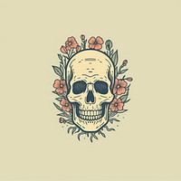 Skull with flowers icon drawing sketch art.