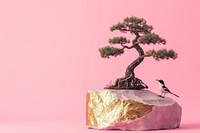 Small bonsai tree plant pink.